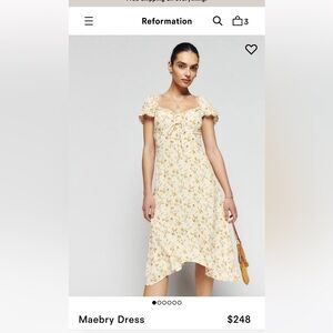 Reformation Maebry Midi Dress in Cream with Yellow Floral Print